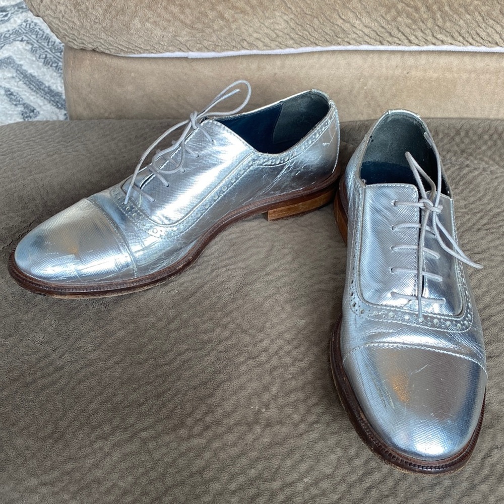 MEANDHER Stroll On Me And Her Lulu Platinum Brogue Loafer Silver Oxford